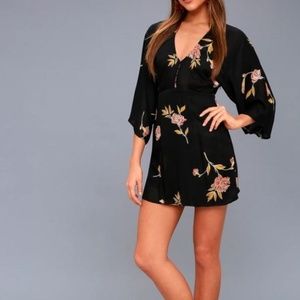 Wayfair Black Floral Print Long Sleeve Dress